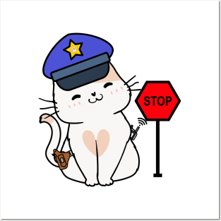 Funny Persian Cat Policeman Posters and Art